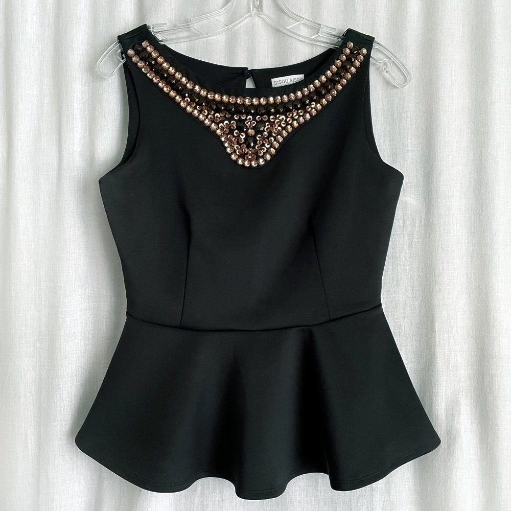 Bisou Bisou women's top, size S, black with rhinestones